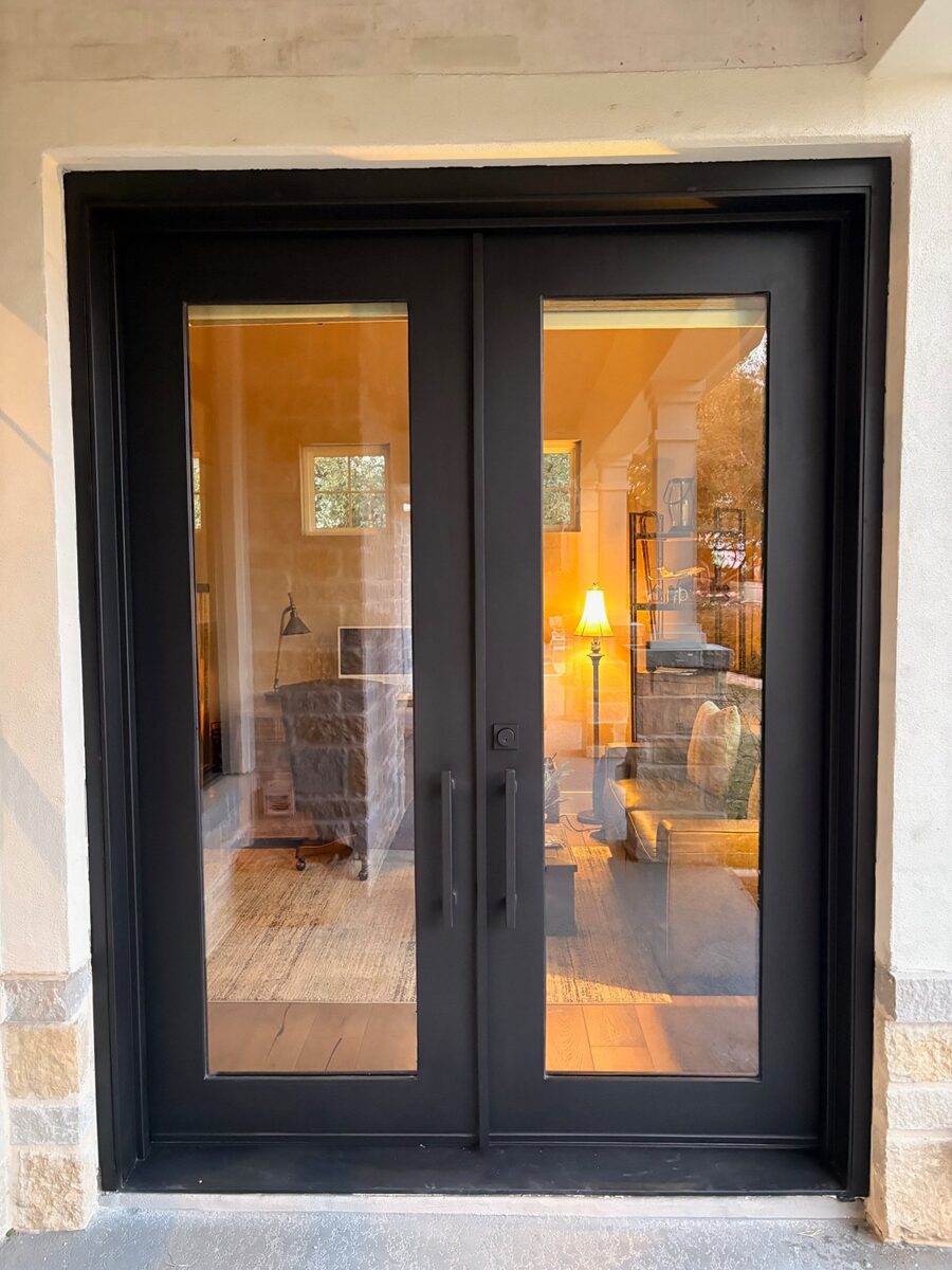 Birch Single Iron Door with X-Pattern Glass